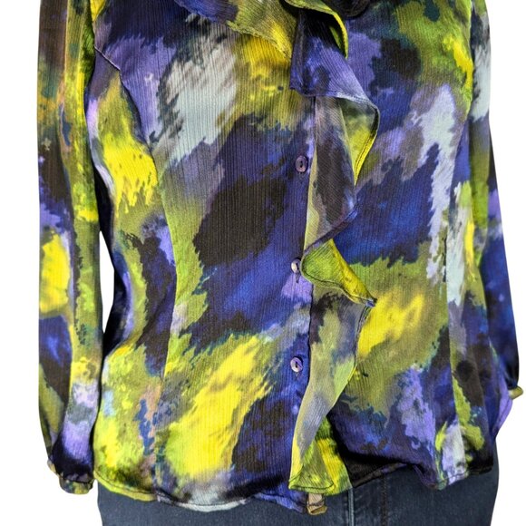 SOLD Lauren Ralph Lauren Wmns Large Long Sleeve Ruffle Watercolor Button Blouse - Picture 6 of 8